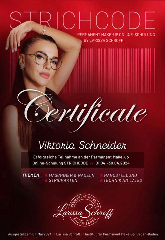 Beauty Bar: Abbildung Zertifikat Strichcode